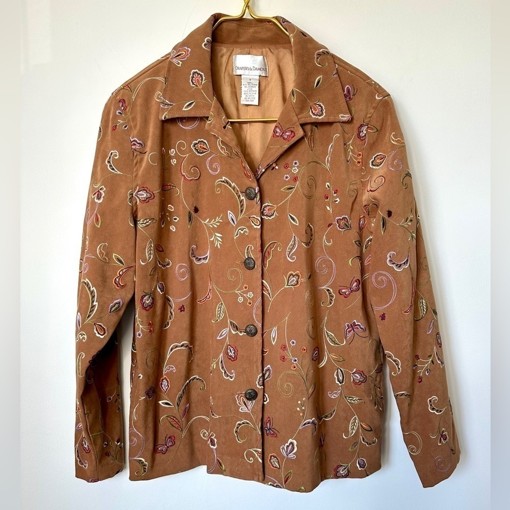 Vintage Draper’s and Damon’s Brown Floral Embroidered Retro Shirt Jacket Small